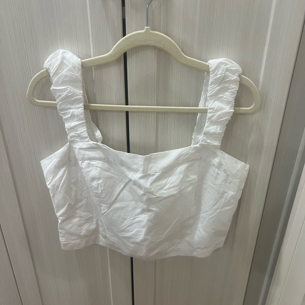 Free People White Sleeveless Fitted Crop Tank Top
